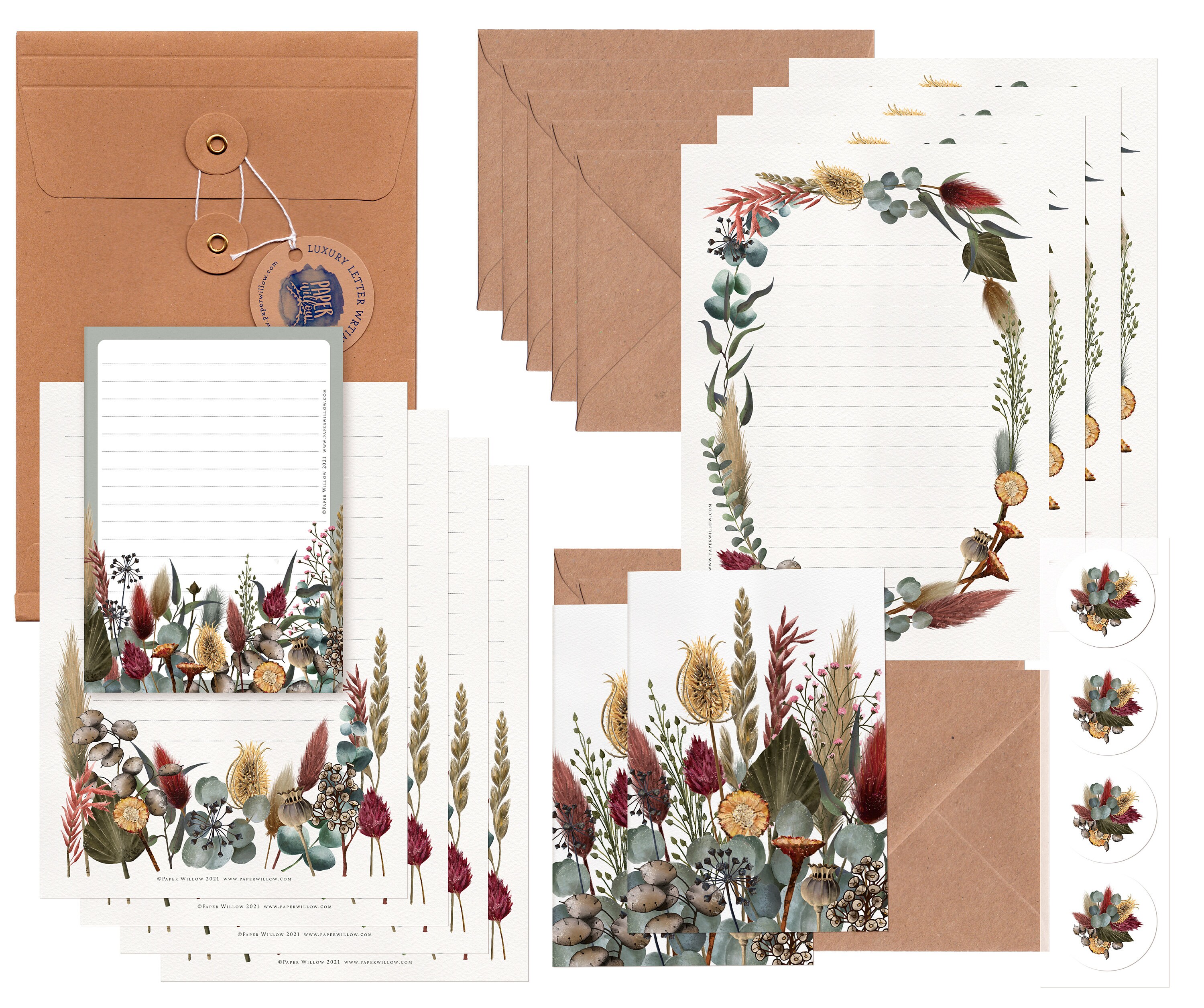 Luxury Letter Writing Set Dried Flowers Burgundy Note Paper Etsy UK