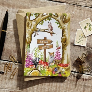 Woodland invitations, Ready to write invites, Rustic Woodland Animals Theme, Cottagecore image 3