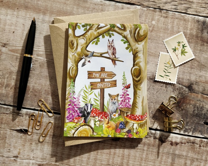 Woodland invitations, Ready to write invites, Rustic Woodland Animals Theme, Cottagecore image 3