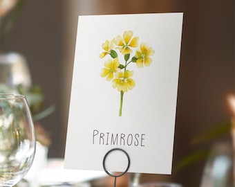 Printable Digital File, Primrose Table Name Card, A5 Downloadable File to Print Yourself