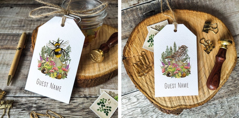 Place Card Luggage Tags, Printed Guest Names, Woodland Forest Animals, 24 animals to choose from, Cottagecore, Rustic, Cute animals image 10