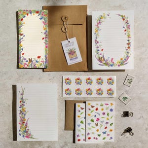 Juego de cartas de lujo, flores silvestres, papel para notas, bloc de notas largo, tarjetas de notas y sobres, regalo Cottagecore