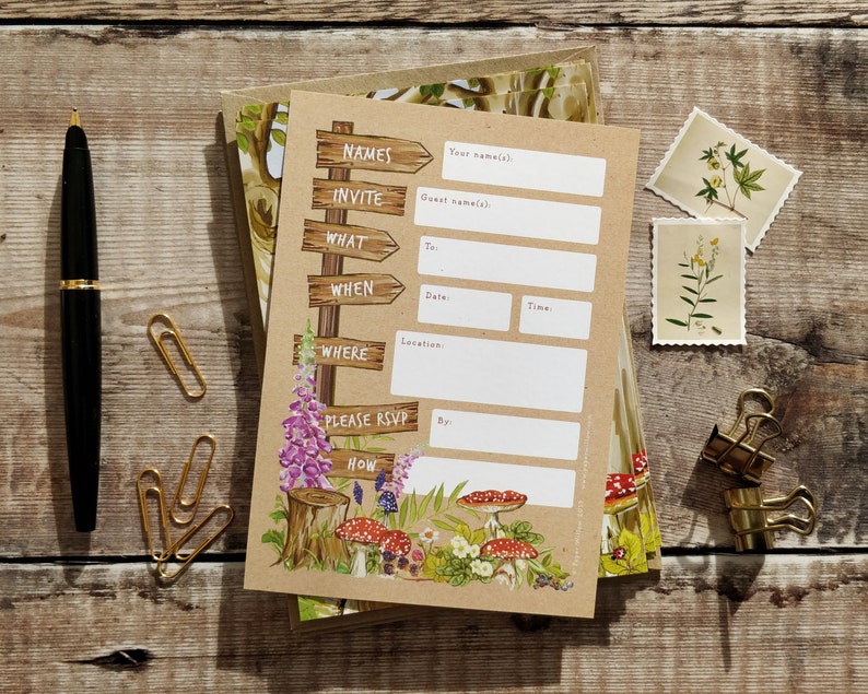 Woodland invitations, Ready to write invites, Rustic Woodland Animals Theme, Cottagecore image 2