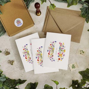 Wildflower watercolor floral folded thank you cards and envelopes for weddings, events and general thank you cards.