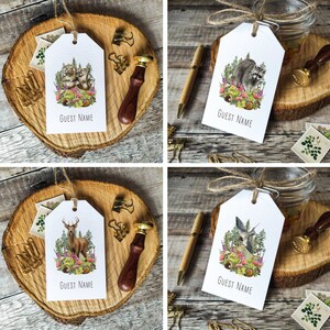 Place Card Luggage Tags, Printed Guest Names, Woodland Forest Animals, 24 animals to choose from, Cottagecore, Rustic, Cute animals image 6