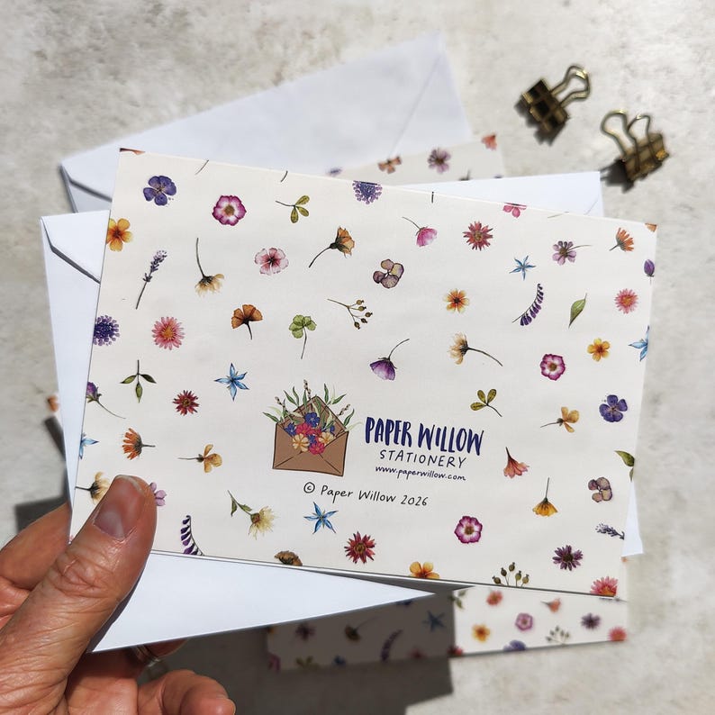 Pressed Wildflowers Folded Thank You Cards & Envelopes - Etsy UK