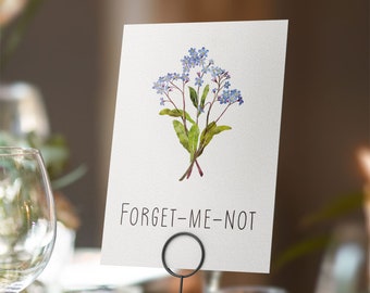 Printable Digital File, Forget-me-not Table Name Card, A5 Downloadable File to Print Yourself