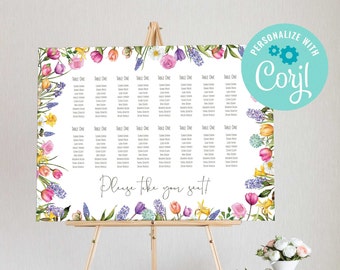 Spring Flowers Wedding Printable Digital File, Template Design, Wedding Table Plan