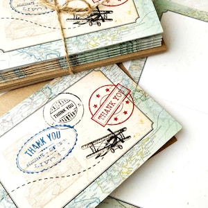 Tarjetas de agradecimiento y sobres vintage plegables para viajes