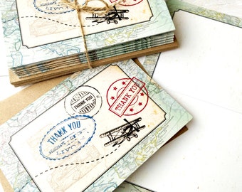 Vintage Travel Folded Thank You Cards & Envelopes