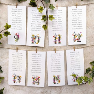 Cartes à suspendre avec plan de table fleuri, numéros floraux, aquarelles, décoration de table de mariage, plan de table fleurs sauvages