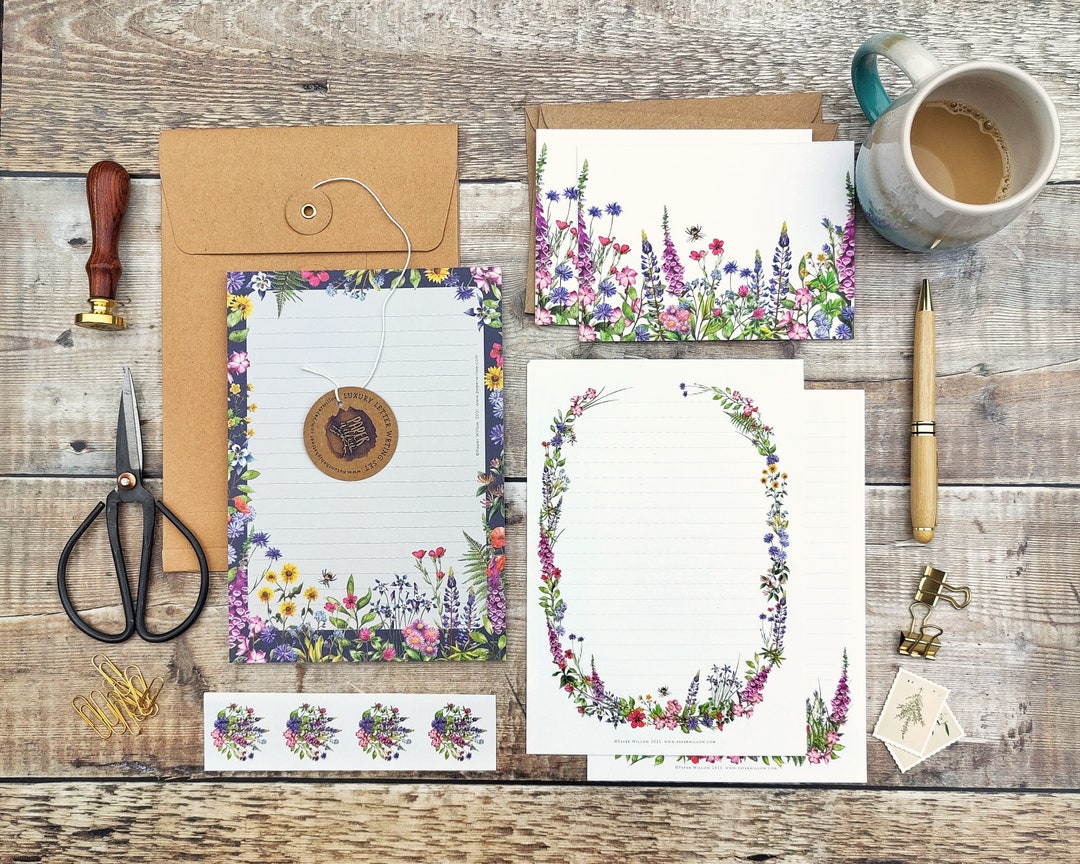 Luxury Letter Writing Set, Wildflower Foxglove and Lupin, Note Paper