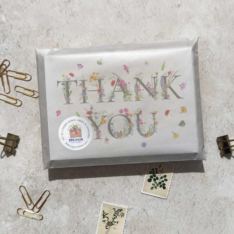 Wildflower Folded Thank You Cards & Envelopes - Etsy
