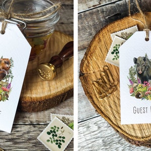 Place Card Luggage Tags, Printed Guest Names, Woodland Forest Animals, 24 animals to choose from, Cottagecore, Rustic, Cute animals image 8