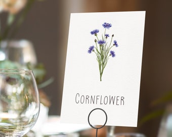 Printable Digital File, Cornflower Table Name Card, A5 Downloadable File to Print Yourself