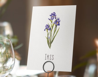 Printable Digital File, Iris Table Name Card, A5 Downloadable File to Print Yourself