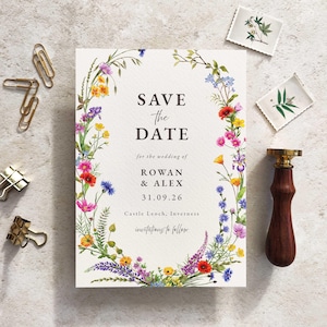 Wildblumen Wiese druckbare digitale Datei. Save the Date Karte. Rustikale Datei zum selbst drucken.