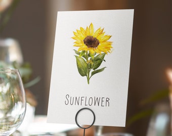 Printable Digital File, Sunflower Table Name Card, A5 Downloadable File to Print Yourself