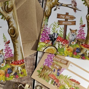Woodland invitations, Ready to write invites, Rustic Woodland Animals Theme, Cottagecore image 9