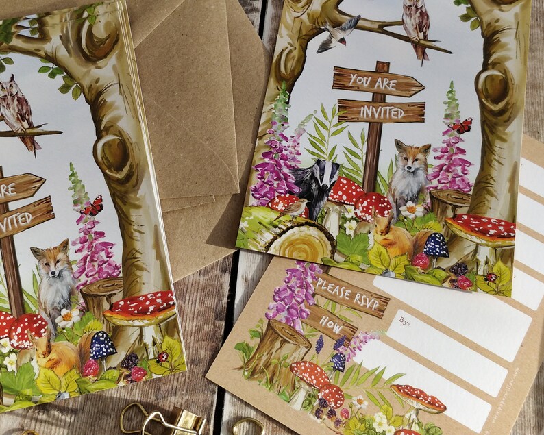 Woodland invitations, Ready to write invites, Rustic Woodland Animals Theme, Cottagecore image 9