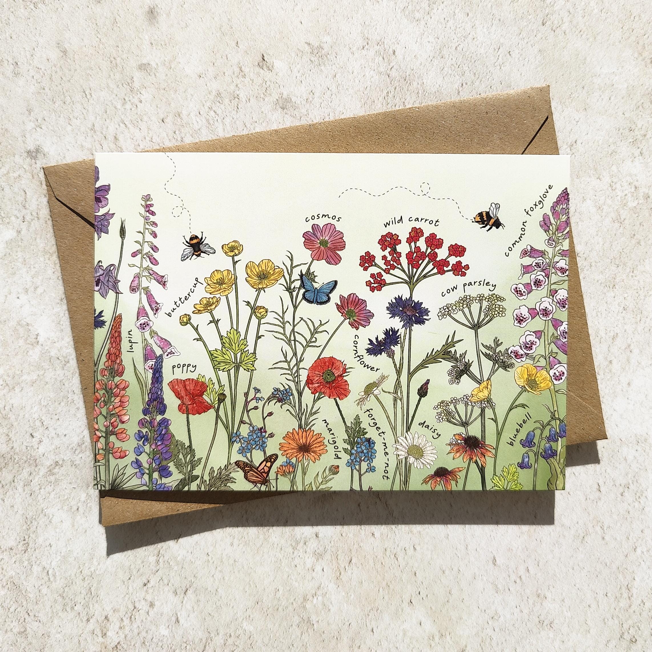 Notelets Floral Wildflower Notecards & Envelopes, Cottage Garden Floral Folded ...