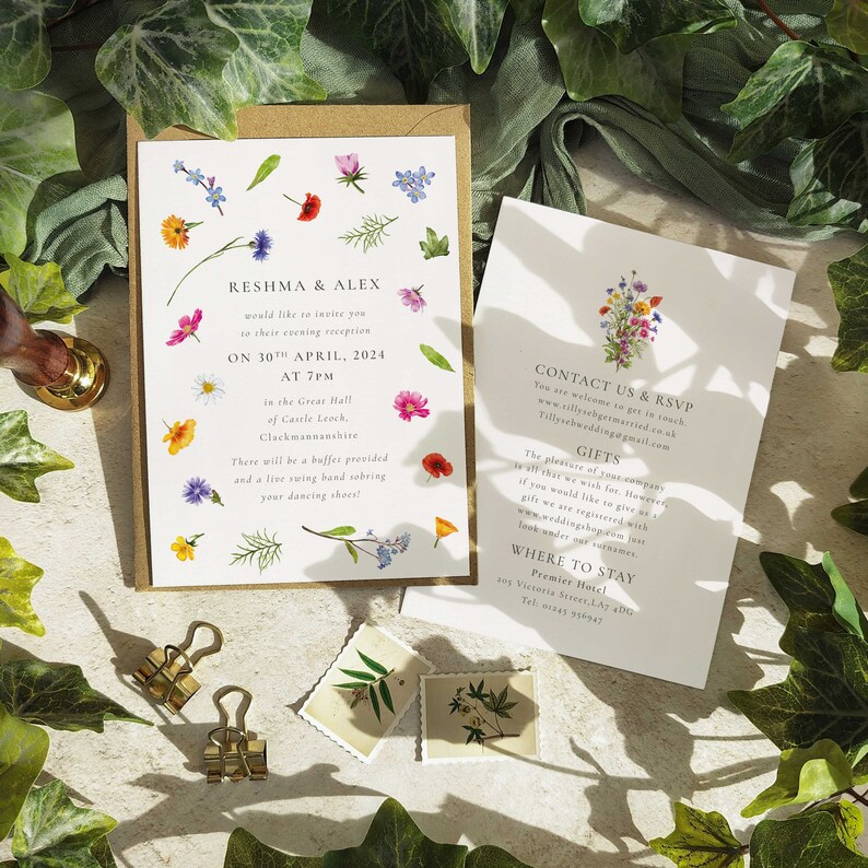 Wildflower Scatter Wedding Invitation, Evening invites & envelopes image 3