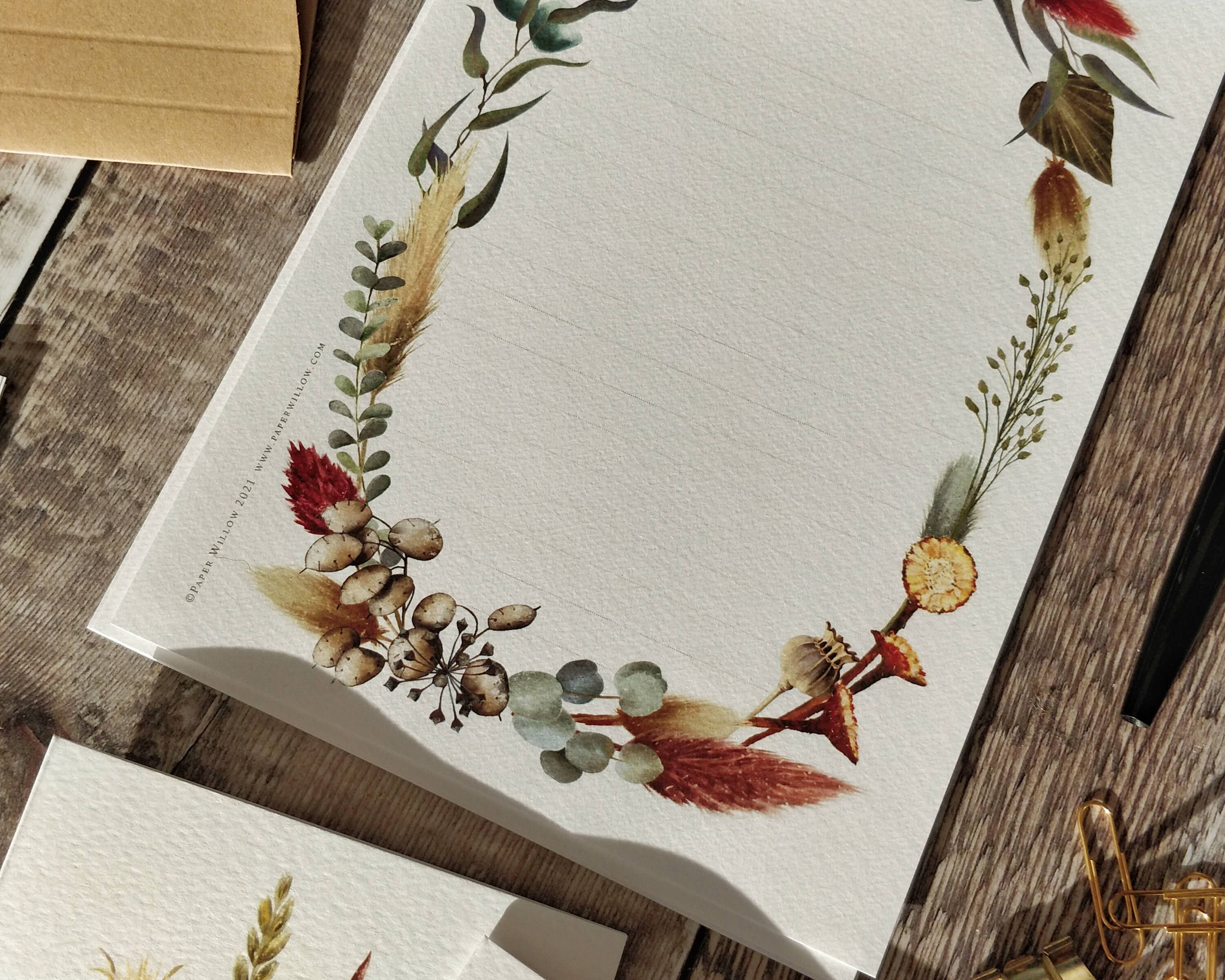Luxury Letter Writing Set Dried Flowers Burgundy Note Paper Etsy UK