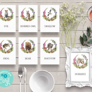 Woodland Wedding Printable Digital File, Template Design, 20 Animals, Table Names or Numbers