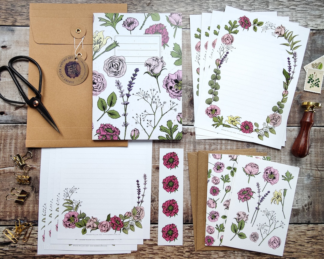 Luxury Letter Writing Set Pink Flowers Note Paper Notecards Etsy UK
