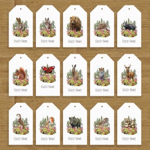 Place Card Luggage Tags, Printed Guest Names, Woodland Forest Animals, 24 animals to choose from, Cottagecore, Rustic, Cute animals image 4