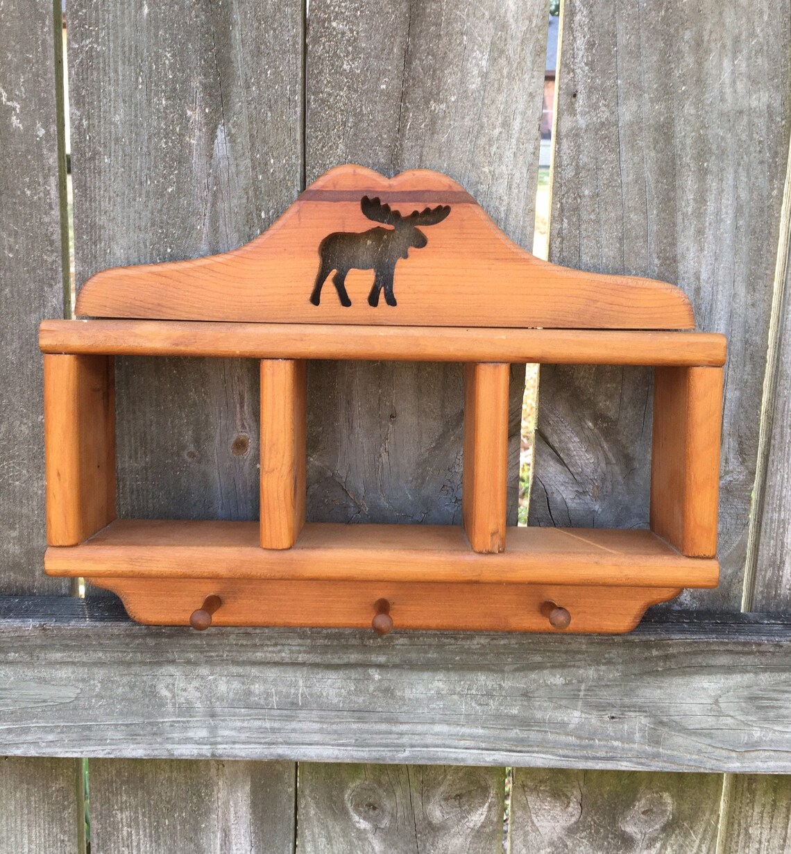 Wooden shelf with pegs. Farmhouse shelf. Cabin decor. Vintage Etsy