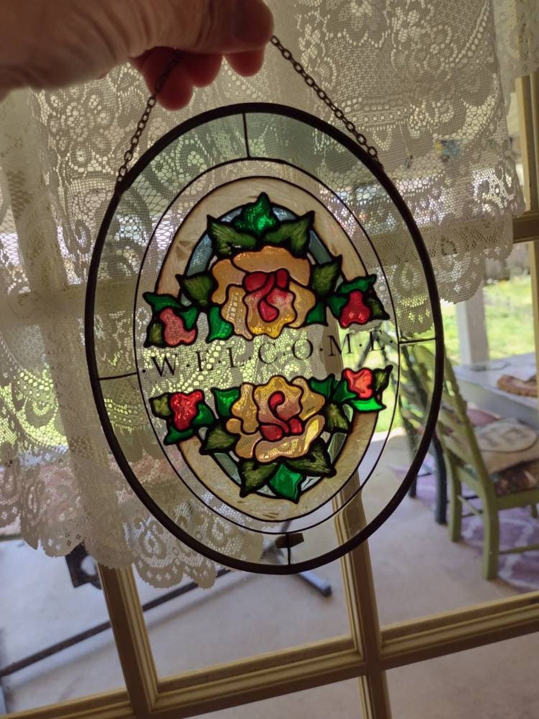 Joan Baker Stained Glass Sign. Sign. Vintage Stained Glass. Sun Catcher