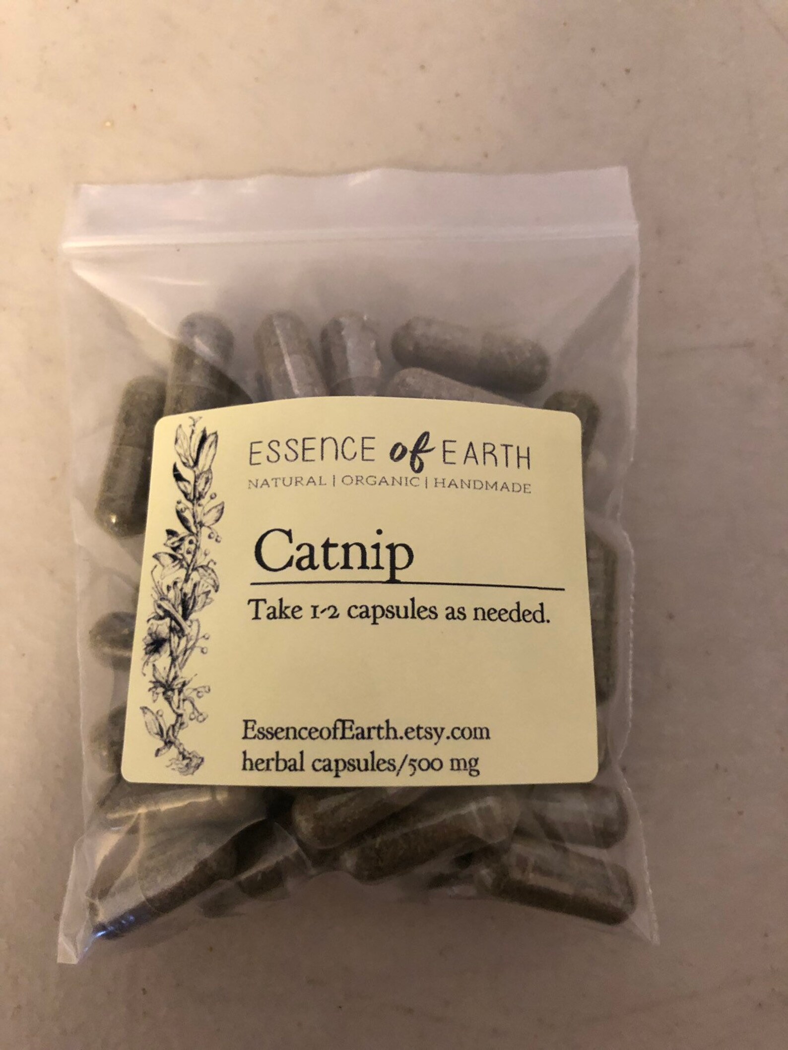 Catnip capsules. Herbal capsules. 500 mg capsules. No filler. Etsy