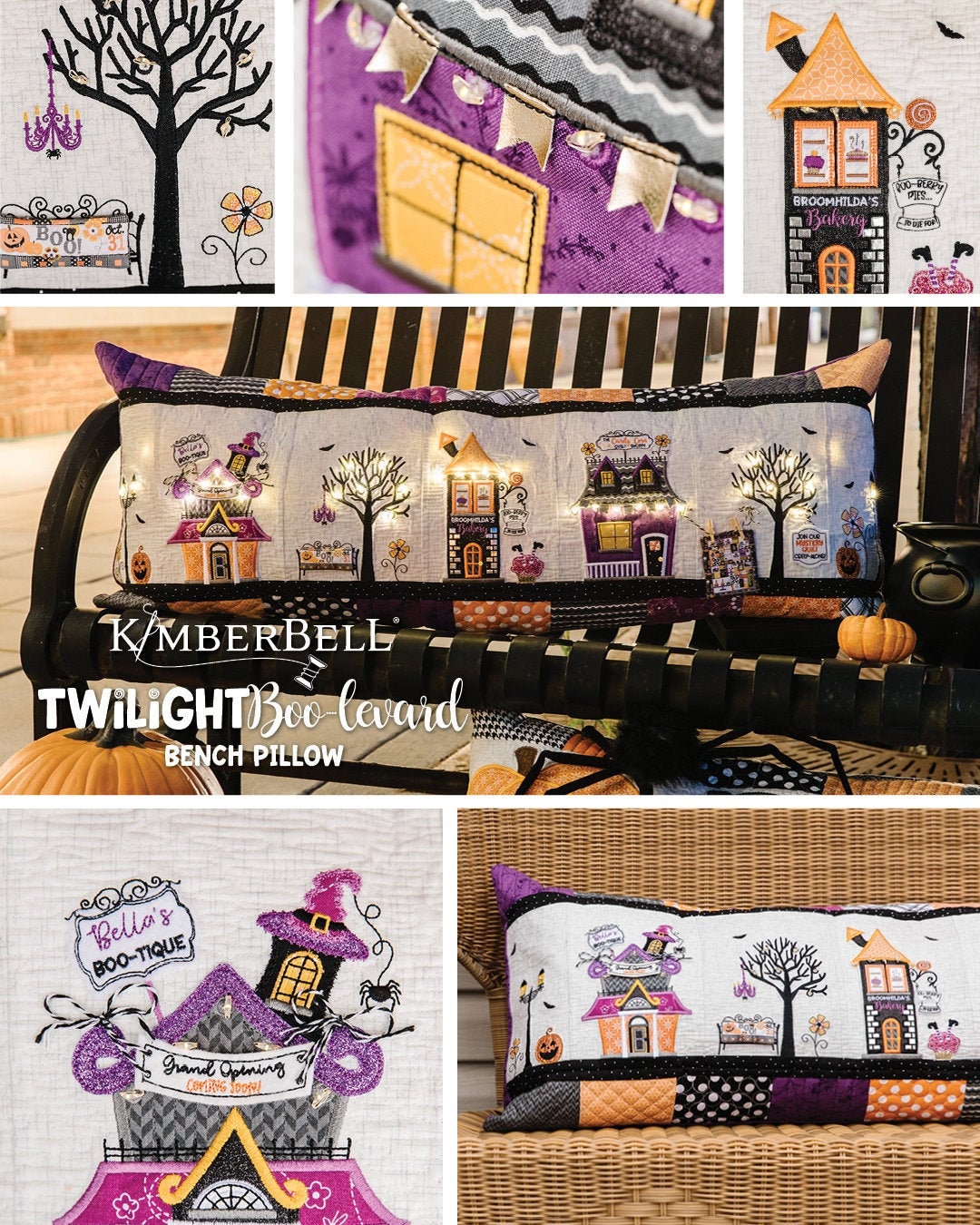 Embroidery KimberBell Halloween Boo Bench Pillow Machine Embroidery CD Kits