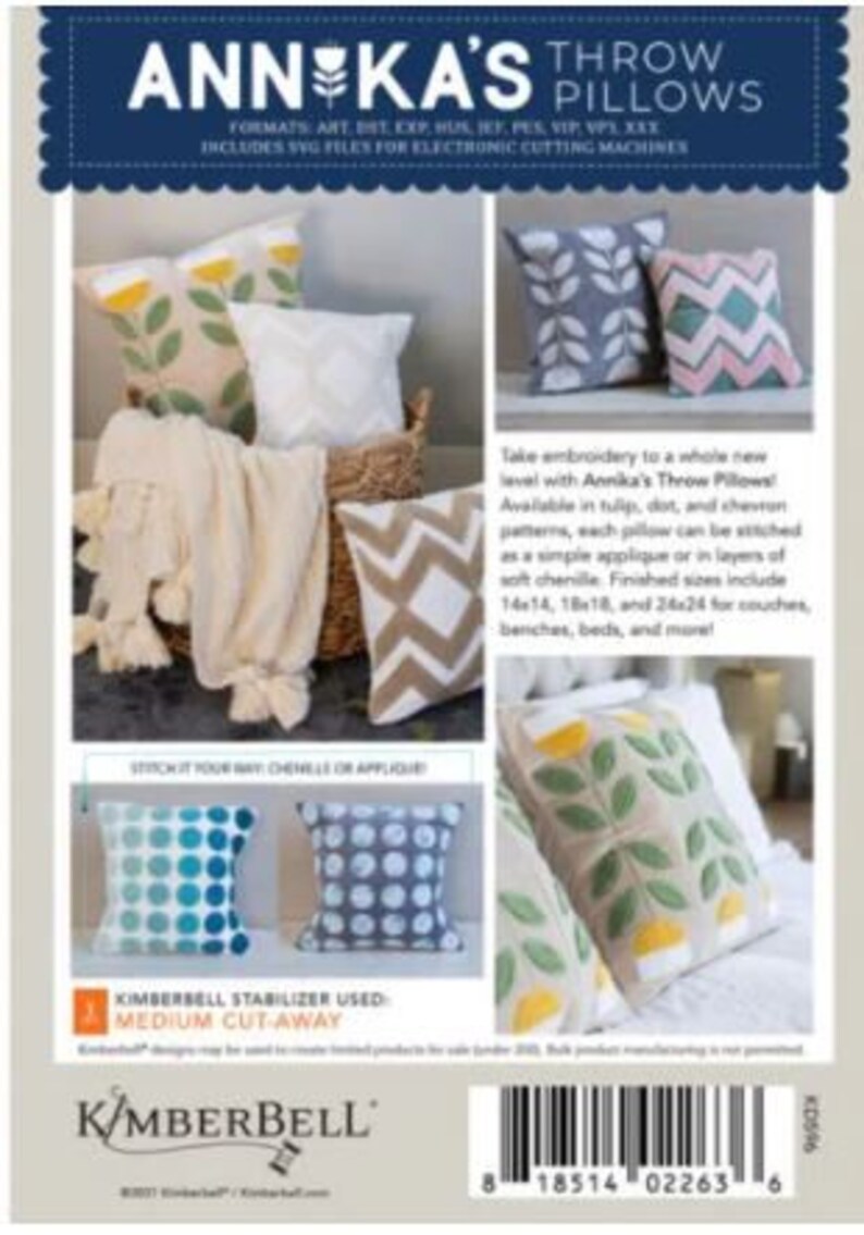 Kimberbell Annika/'s Throw Pillows Machine Embroidery CD