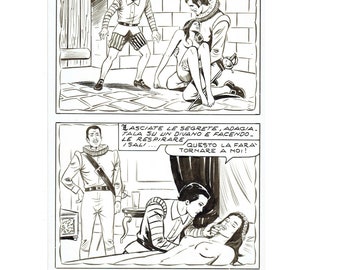 Original comic art  - 1970s - Italian - ink on card -  Jolanka - Pietro Gamba - published - One of a kind - 11.25 x 7.75 inches