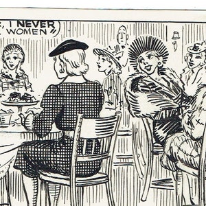 ¿Punk de los años 50? - Obra de arte dibujada a mano, tinta sobre cartulina, única en su tipo, publicada en 1951 en el Bristol Evening Post, firmada. + pdf de la página publicada.