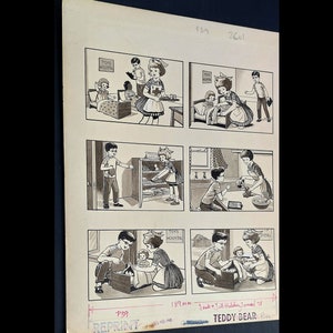 Pintado a mano, Roles de género, tinta/acuarela, arte cómico infantil - 1969 - -18,5 x 14 pulgadas, Único en su tipo - Enfermera Susan y Doctor David