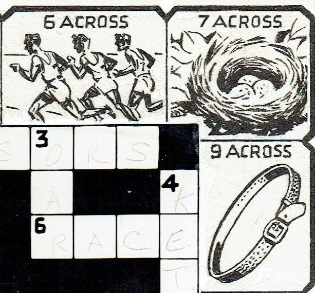1960s Crossword Artwork, Original Art, Ink on Board, 7.5 X 5.5 Inches