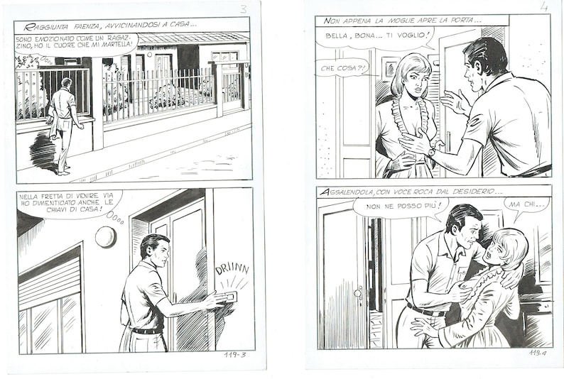Erotic Comic Art 16 Pages 1980s Italian Complete Story Ink on Card