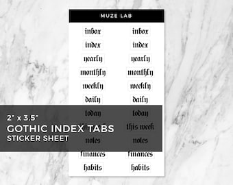 Gothic Index Tab Labels Sticker Sheet