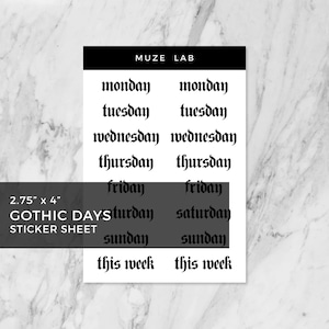 Gothic Weekdays Sticker Sheet