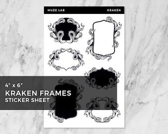 Cartela de adesivos com molduras de tentáculos do Kraken