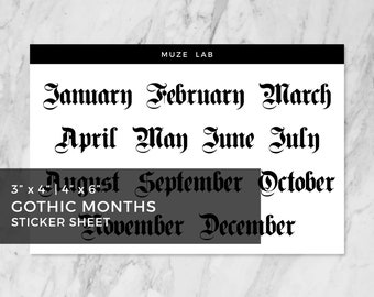 Hoja de pegatinas de los meses góticos / 3x4, 4x6