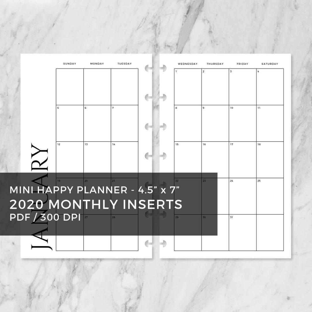 2020 Mini Happy Planner Printable Inserts, Monthly Planner Inserts ...