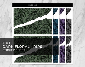 Floral oscuro - Hoja de pegatinas de papel rasgado