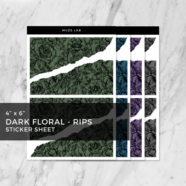 Dark Floral - Ripped Paper Sticker Sheet