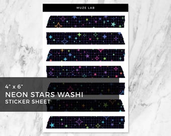 Neon Stars Washi Sticker Sheet