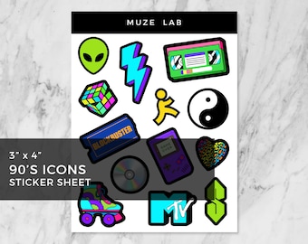 Hoja de pegatinas de iconos de los 90