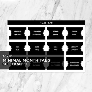 Feuille d'autocollants pour les onglets du mois minimal